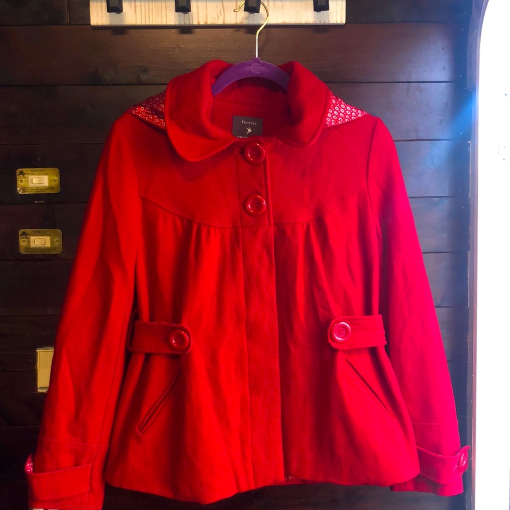 Forever 21 ❤️ Red Wool Peacoat